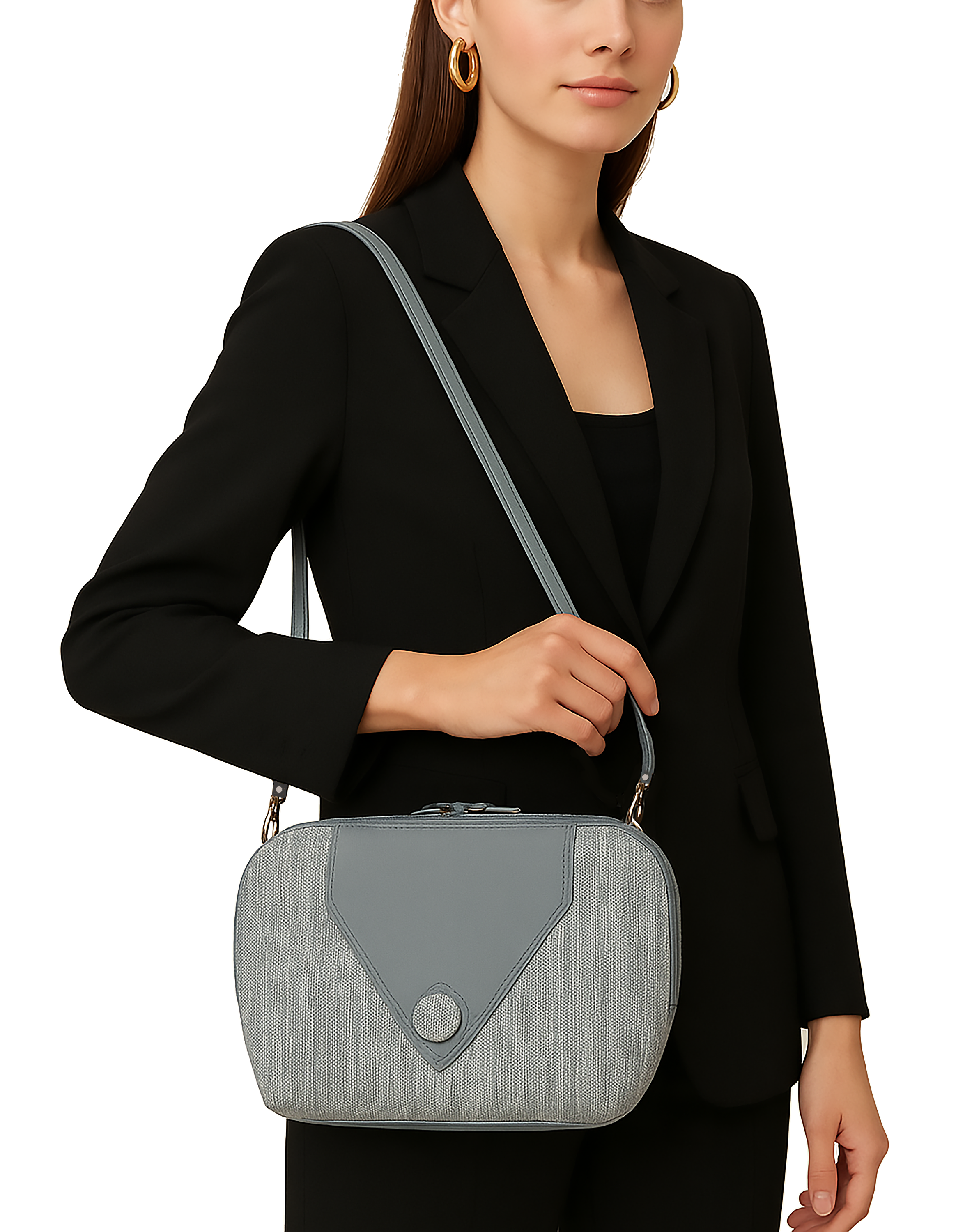 Gray flap with covered button