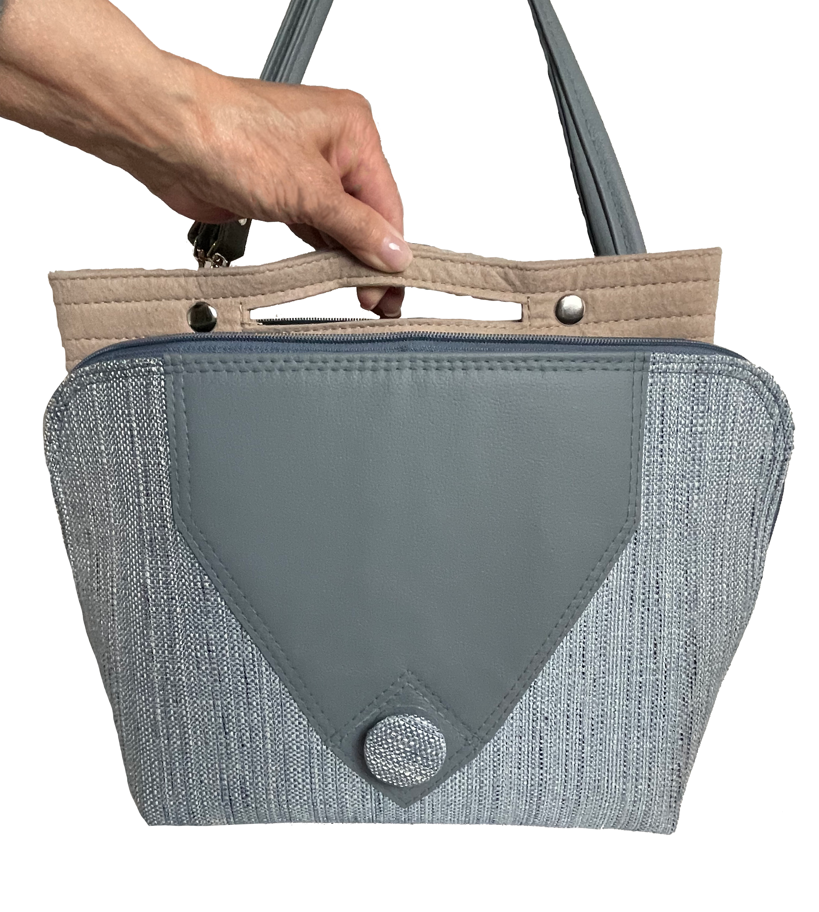 Gray flap with covered button
