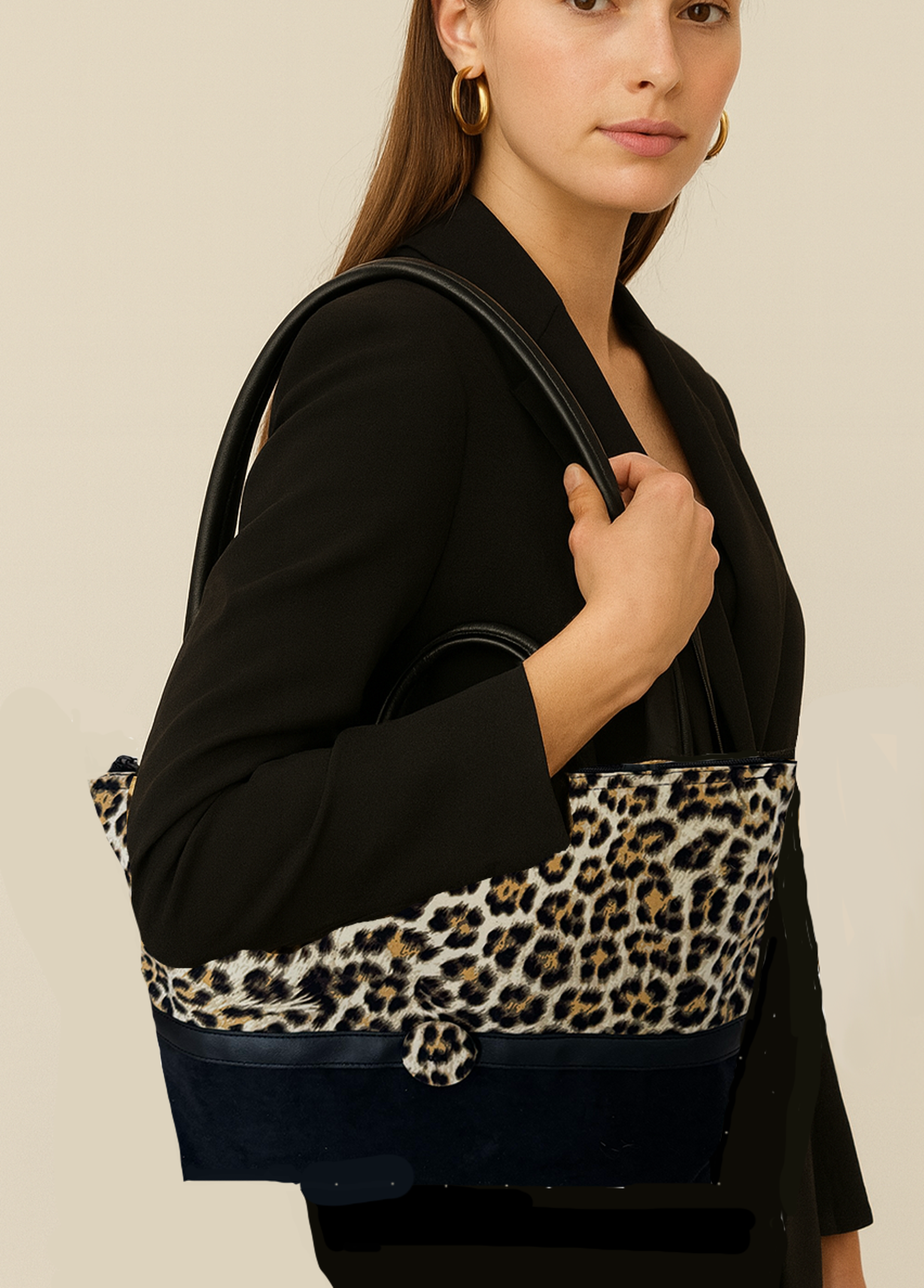 Leopard & Black Suede (w/covere button)