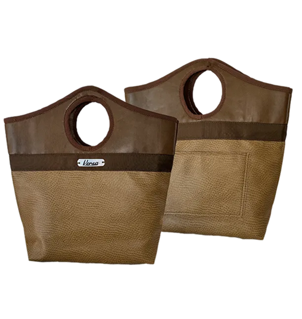 Textured Leatherette with Solid Brown Handles